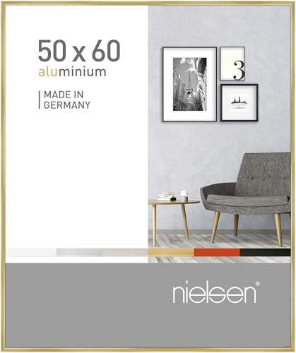 nielsen Bilderrahmen, 50 x 60 cm, Aluminium, Gold glanz, Posterrahmen zum Aufhängen im Hoch- & Querformat, Echtglas, Pixel