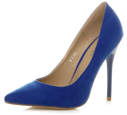 Ajvani Womens Ladies high Heel Pointed Court Smart Party Work Shoes Pumps Size, 5 UK, Cobalt Blue Suede