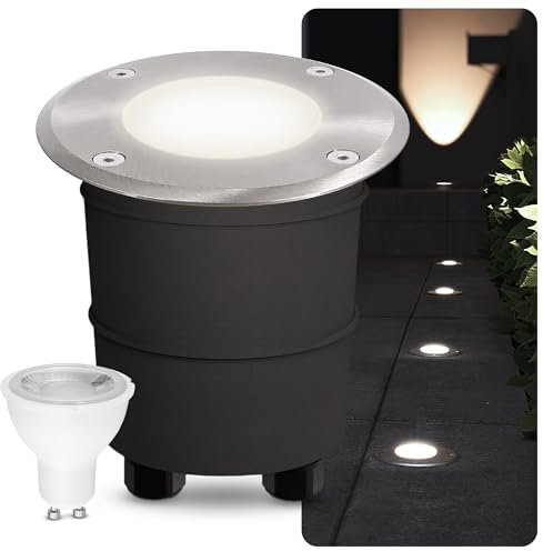 SSC-LUXon MARNE LED Bodeneinbaustrahler Aussen rund IP67 - Bodenstrahler befahrbar & betretbar inkl. LED GU10 5W neutralweiß