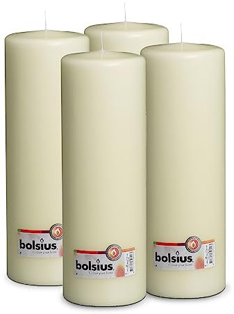 Bolsius Glatte Stumpenkerzen - Elfenbein - 4 Stück - 30 x 10 cm - Dekorative Haushaltkerzen - Länge Brenndauer 175 Stunden - Unparfümierte