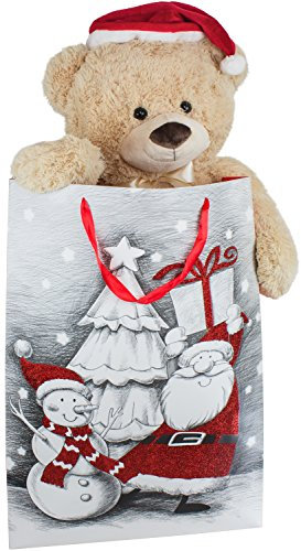 BRUBAKER XXL Teddy mit Nikolausmütze - 100 cm groß in Einer Geschenktüte mit Weihnachtsmotiven