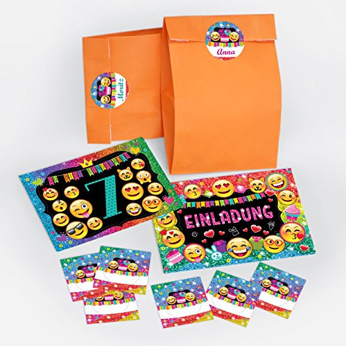 JuNa-Experten 12 Einladungskarten zum 7. Kindergeburtstag für Mädchen incl. 12 Umschläge, 12 Geschenktüten/orange, 12 Aufkleber/Einladung siebte Geburtstag