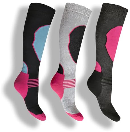 i-Smalls Ladies 3 Pairs High Performance Ski Socks Long Hose Thermal Socks 4-7