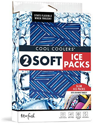 Fit & Fresh 10300FF Soft Cool, Set of 2 Flexible Ice Packs for Lunch Bags and Coolers, Navy Sketch Weave & Blue, Nylon