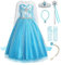 ReliBeauty Mädchen Prinzessin Schneeflocke Süßer Ausschnitt Kleid Kostüme, Blau(mit Zubehör),7-8Jahren/122-128cm(Etikett140)