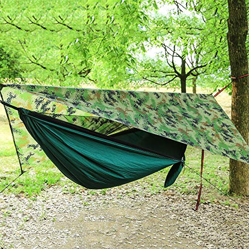 Mingfuxin Camping Hängematte mit Moskitonetz und Regen Fliege mit Wasserdichten und regendichten Himmelsvorhängen für den Außenbereich Camping Reise Rucksack Reisen (Camouflage)