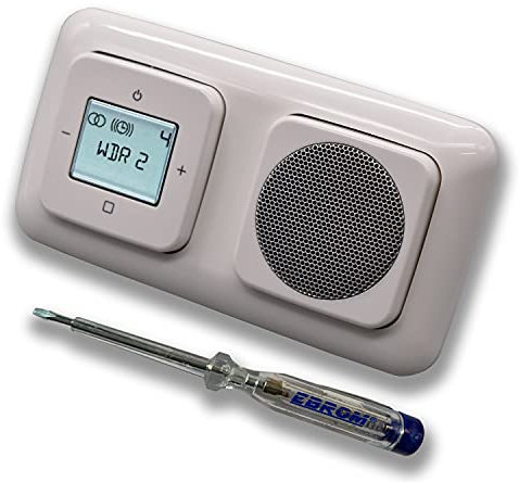 Busch Jäger Unterputz UP Digitalradio 8215 U (8215U) Komplettset, Reflex SI alpinweiß 2512-214 - Lautsprecher + Radio + Abdeckungen + 2 fach Rahmen – inkl. EBROM Phasenprüfer zur Montage der Geräte