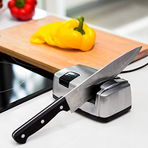 DUYER Afilado EléCtrico De Cuchillos, La Herramienta para Afilar Cuchillos De Cocina Ayuda A Reparar, Restaurar, Pulir Cuchillas, Mecanismo De Resorte, Pernos De CeráMica Angulados Duraderos Silver