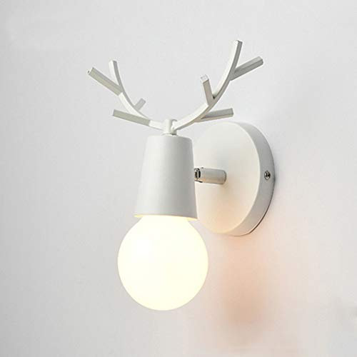Chao Zan Moderne kreative Hirsch Horn Wandleuchten, Eisen Wandleuchte Schlafzimmer Spiegel Schlafzimmer Treppenlicht Nachttischlampe E27 Base Hirschkopf Nordischen Stil Art Deco (White)