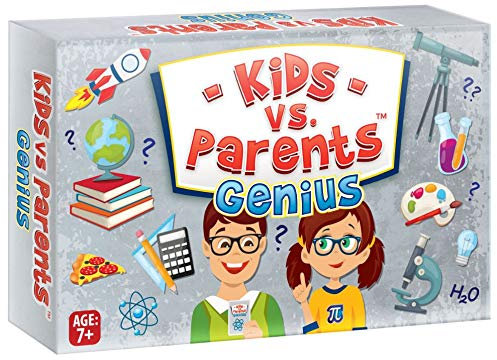 Spiel für Kinder, Familienspiel, lustiges Spiel Kids vs. Eltern Genie, Familien-Kartenspiel, Wissensspiel Quiz Smart Spiel ab 7 Jahren