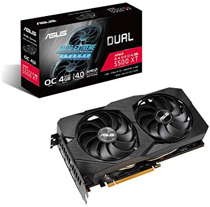 ASUS AMD Dual Radeon RX 5500 XT EVO OC Edition Gaming Graphics Card (PCIe 4.0, 4GB GDDR6 Memory, HDMI, DisplayPort, Full HD Gaming, Axial-tech Fan Design, Auto-Extreme, Metal Backplate)