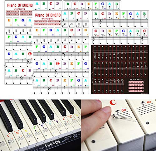 Koldot Piano Keyboard Stickers for 88/61/54/49/37 Keys - Removable Do Re Mi Note Stickers, Colorful Large Bold Letter Staff for Kids & Beginners Learning 2PC (Black and White)
