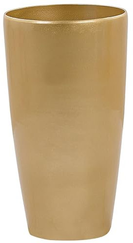 Beliani Haut Pot de Fleurs Cache-Pot Rond 32 cm de Diamètre en Mélange de Pierre Doré Idéal pour Extérieur et Intérieur Glamour Chic et Moderne