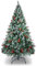 AGM Sapin de Noël Artificiel 150 cm, 450 Branches, Arbre de Noël Vert Sapin avec de la Neige, Aiguilles de Pin Mélangées 39pcs, Baies Rouges 39pcs, Base en Métal, Matériau en PVC, Décoration Noël