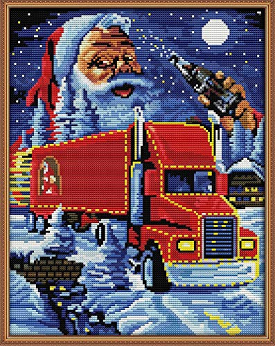 Awesocrafts Kreuzstich Stickpackungen, Weihnachten Lastwagen Weihnachtsmann Bilder Vorlagen Stickerei Set Zählmuster