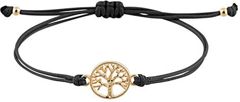 StarAppeal Lebensbaum Freundschafts Armband Mit Perlen in Silber und Gold, Größenverstellbar, Für Mädchen und Damen, Handmade (Schwarz-Gold)