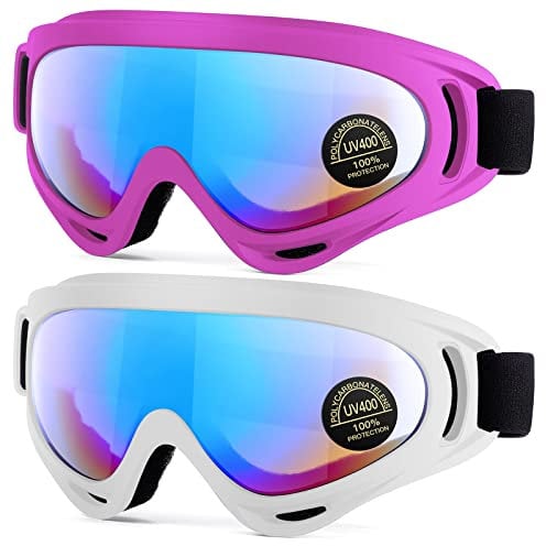 EasYoung Paquete de 2 gafas de esquí, gafas de snowboard compatibles para niños, adolescentes, jóvenes, niños, niñas, hombres y mujeres, gafas de motocicleta, gafas de resistencia al viento