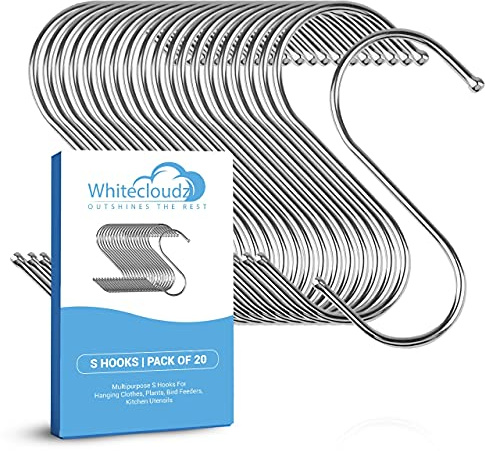 Lot de 20 crochets en S pour suspendre des vêtements, crochets en S en acier inoxydable très résistants, durables en forme de S, crochets de cuisine pour ustensiles, grands crochets en S pour pots de