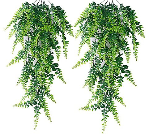 Colrid 2 Piezas Artificial Helecho Colgante, Flores Vine Plantas, Artificiales Plantas Colgantes, Realista, Duradero, Sin Mantenimiento, para Interior y Exterior, Balcón, Decoración de Boda o Jardín