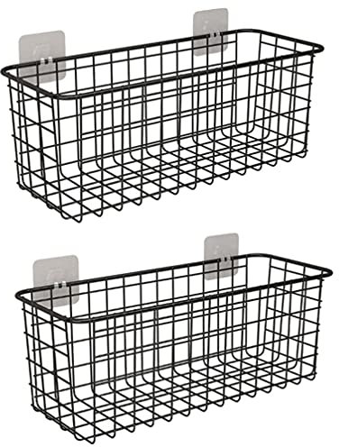 Cabilock 2Pcs Eisen Aufbewahrungskorb Metall Wandregal Hängekorb Drahtkorb Speicher Korb Allzweckkorb Dekokörbe für Küche Schlafzimmer Badezimmer Desktop Schwarz
