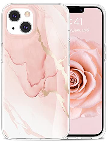 Togestar für iPhone 13 Hülle Marmor, [Verblasst Nicht] MoonRiver Series Ultra Dünn Aesthetic Glitzer Handyhülle, Flexibel Silikon TPU Schutzhülle Marble Case, Pink