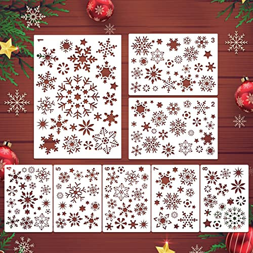 TAROME 8Stk Schneeflocken Spray Schablonen Groß Zeichenschablonen Stanzschablone Weihnachten Deko für Party Innen Fenster Wand DIY Geschenk (3 Größe)