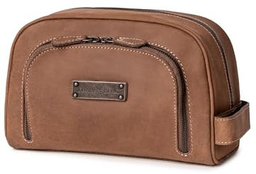 DRAKENSBERG Trousse de Toilette 'Ben' - Nécessaire de Voyage Classique, Pochette cosmétique, Homme, Fait Main Durable, rétro-Vintage, 5L, Cuir de Buffle, Havane-Marron, DR00310