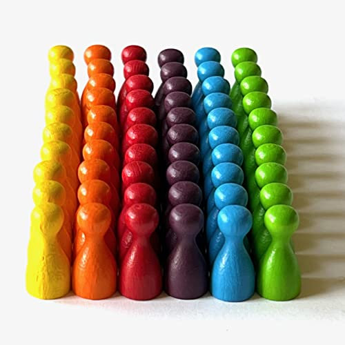 Spieltz Mini Halmakegel 10/20 mm - kleine, Bunte Spielfiguren aus Holz für Brettspiele, Made in Germany (60 Figuren (6 Farben), Regenbogen: Gelb, Orange, Rot, Lila, Blau, Grün)