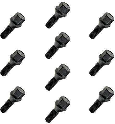 C CARBONADO 10x Radschrauben M12x1,5 Kegelbund SW17 28mm Schwarz | 10 Stück, M12x1,5, Kegel 60° Kegelbund, SW17, Schaftlänge 28mm, schwarz verzinkt