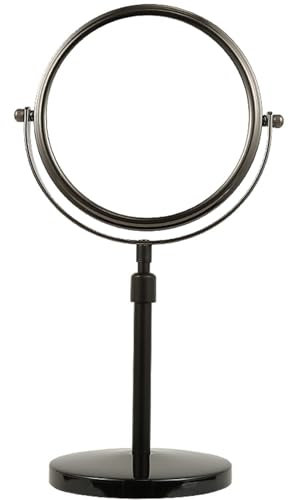 HIHIA Höhenverstellbarer Make-up-Spiegel, 20,3 cm, doppelseitig, 7-fache Vergrößerung, schwarzer Vergrößerungsspiegel, runder Tischspiegel, hoch, Arbeitsplatte, stehend, Kosmetik, schwarzes Finish