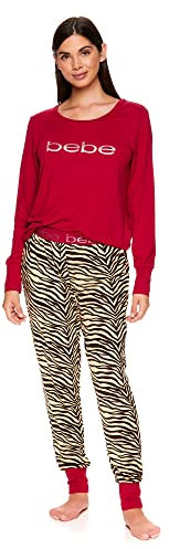 bebe Damen Langarmshirt und Lounge Skinny Pyjama Jogger Hose Nachtwäsche Set, Sangria, 3X