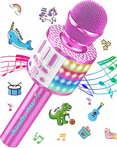Mikrofon Kinder Geschenke für Mädchen und Jungen, Spielzeug Karaoke Mikrofon mit Lichtern, Lautsprecher, Drahtloses Bluetooth Kindermikrophone Spielzeug ab 3 Jahre Jungen Geburtstag Geschenke