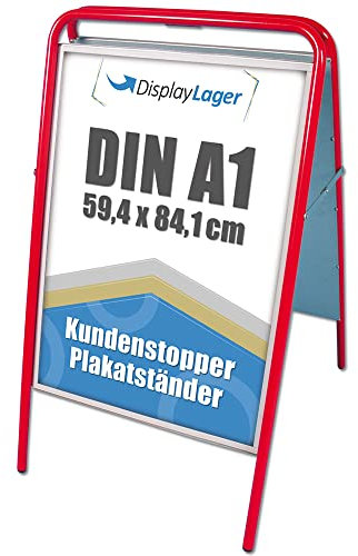 Displaylager - Kundenstopper in Stahl - EXPO Sign A1, Rot | Plakatständer für 2 Plakate | Wetterfest mit entspigelten APET/Akryl Frontplatten