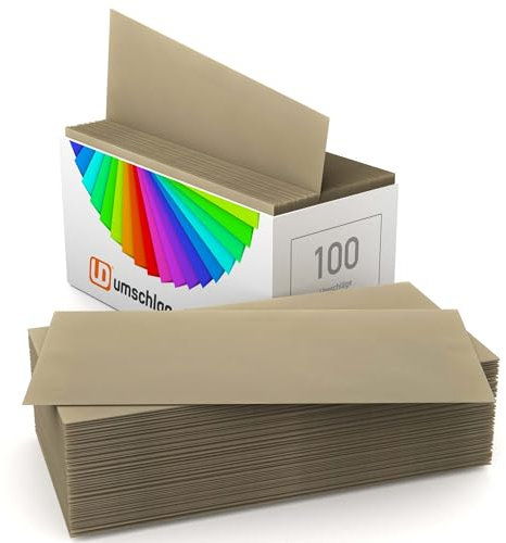 umschlag-discount – beige Briefumschläge ohne Sichtfenster für Sendungen, Einladungen & Co – 100 selbstklebende Briefkuverts mit den Maßen 220 x 110 mm (DIN lang), Farbe: Sand, dunkles Chamois/Creme