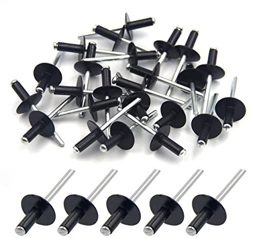 BESTYCHAO 50 pezzi rivetti ciechi in alluminio con flangia grande 4,8 mm x 12 mm, confezione da 50 (Nero)