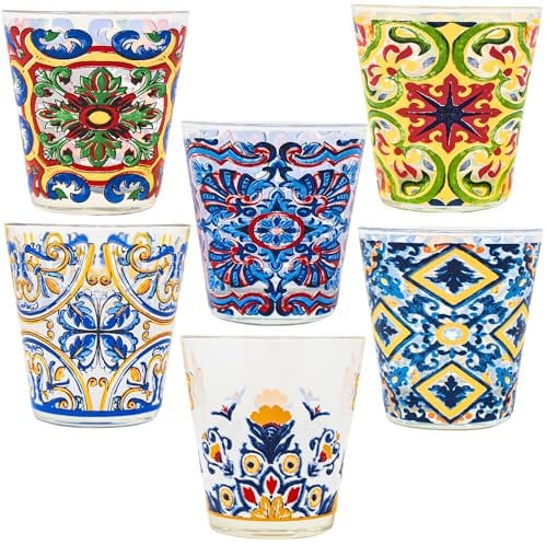 NAMAI - Set 6 Bicchieri Colorati Vetro, 270 ML, Adatti alla Lavastoviglie e Microonde, Vetro Resistente, Colori Vivaci, Idea Regalo, Made In Italy