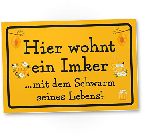 DankeDir! Hier wohnt ein Imker - 30 x 20 cm Schild - Geburtstagskarte Geschenkidee Partydeko Geburtstagsdeko - Geschenk Männer Imkerei Bienen Geburtstagsgeschenk Geburtstag Freund