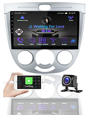 2 Din car stereos with Carplay Android Auto for Chevrolet Lacetti 2004-2013 9'' Touch Screen bluetooth car radio Support Mirror Link/USB/FM Radio/Subwoofer Output/Wifi/Navigation (Color : V1 1+16GB