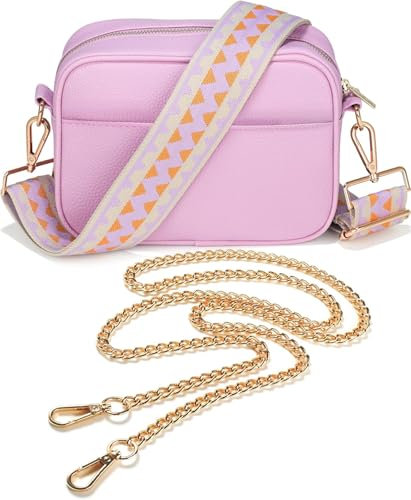 Lily England Crossbody Bag für Damen mit breiter Gurt & extra Kette - Premium Umhängetasche aus veganem Leder gemacht - Sichere Crossbag mit großen Reißverschlussfächern, Lila
