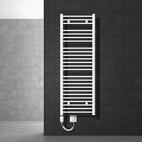 ECD Germany Radiatore Scaldasalviette Elettrico 1200W Termoarredo da Bagno Moderno in Acciaio Bianco - 500 x 1500 mm - Bianco - Dritto con Attacco Laterale - Scaldasalviette 500x1500 mm 1200W
