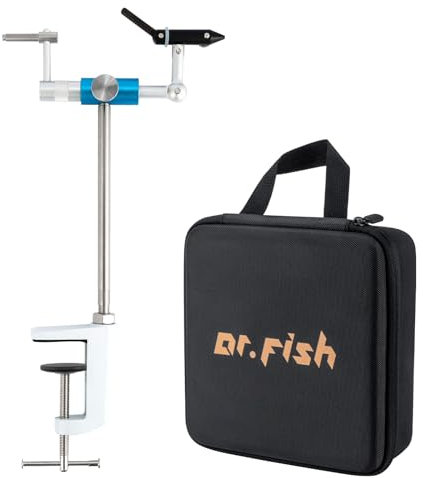 Dr.Fish Rotary Fly Tying Vise Aluminum Alloy Fly Vise with Portable Case, 360 Degree Rotation Ultra Light Fly Tying Tools Jig Tying Vise C-Clamp Mount Flexible Fly Fishing Vise Kit