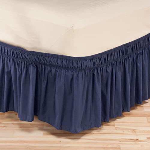 Surwin Cache-Sommiers Jupe de lit à Volants Jupe de Lit Élastique Dentelle Robuste et élastique Microfibre Style Enveloppant Facile a Mettre et à Enlever, Jupe de lit (Bleu Marine,120x200x38cm)