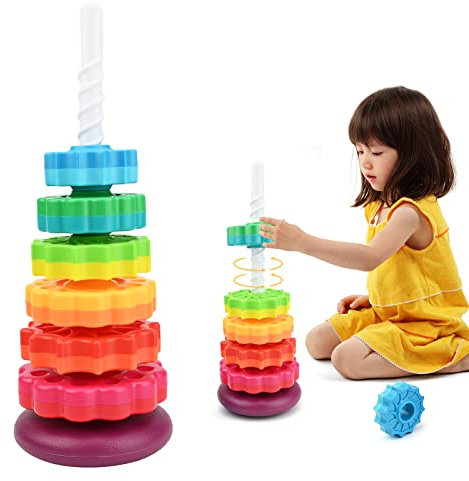 Bekecidi Kinder Spin Stacking Spielzeug, Regenbogenrotierendes Spielzeug Kleinkinder drehendes Spielzeug Zweifarbiger Plattenteller für Kinder Kultivieren Sie praktische Fähigkeiten, Farberkennung