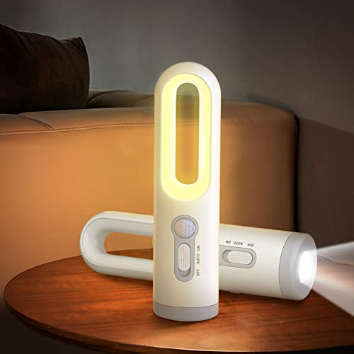 LifeImpree Luz nocturna recargable con sensor de movimiento 2 en 1, linterna nocturna LED portátil con sensor de atardecer a amanecer para recámara, baño, guardería del bebé, inodoro, lectura,