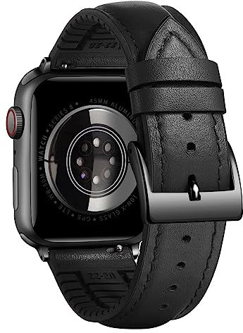 BINLUN Cinturino in Pelle Silicone Compatibile con Apple Watch 38mm 40mm 41mm 42mm Microperforazioni Pelle e Gomma Ibridi Cinturini Adatto per iWatch 10/9/8/7/6/5/4/3/2/1/SE/Ultra (Nero Fibbia,Nero)