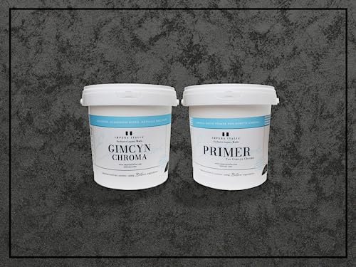 Impera Italia Gimcyn Chroma - Textured, Aluminium Based, Metallic Effect Wall Paint Bundle. Includes 1kg of Paint and 0.5L of Primer - Covers 5SQM - In Colour BLACK ONYX.