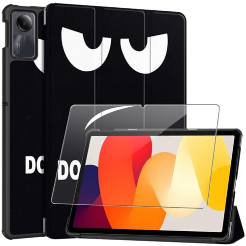 Ysjisy Coque pour Xiaomi Redmi Pad SE 11'', Noir Foncé PU Cuir de Flip Portefeuille Supporter à Rabat Protection Housse pour Xiaomi Redmi Pad SE 11'' avec 1 Pièce Verre Trempé écran Protecteur