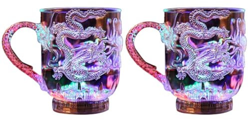 BESPORTBLE Light Up Cups, 2Pcs Water Activated LED Glowing Wine Glasses, Color Changing Coffee Mug, Light Up Drinking Glasses LED Flashing Cup for Wedding