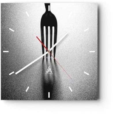 ARTTOR Moderne Glasuhr 30x30cm Quadrat Wanduhr Küche - 5355 | Gabel Besteck Glas Analog Wanduhr Lautlos Wanddekoration Wohnzimmer Büro Küche Wanddeko Küchenuhr Geräuschlos ARTTOR