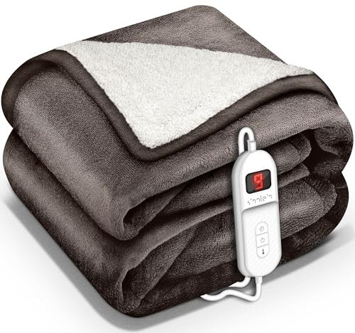 sinnlein® Heizdecke mit Abschaltautomatik 180 x 130 cm | Elektrische Wärmedecke mit 9 Temperaturstufen | Kuscheldecke Bett, Sofa | Decke elektrisch mit Timer Digitalanzeige
